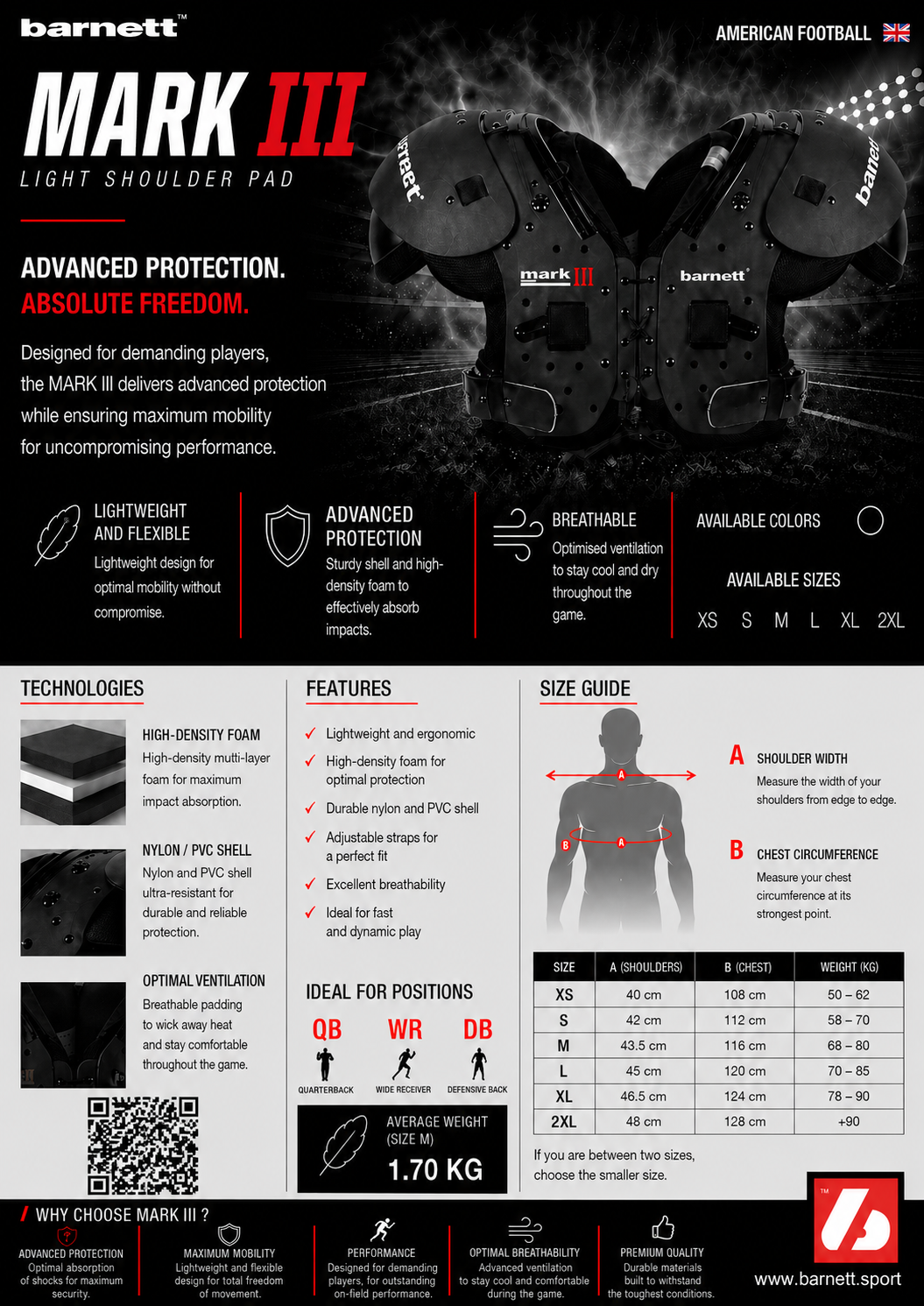 Hombrera de fútbol americano profesional MARK III