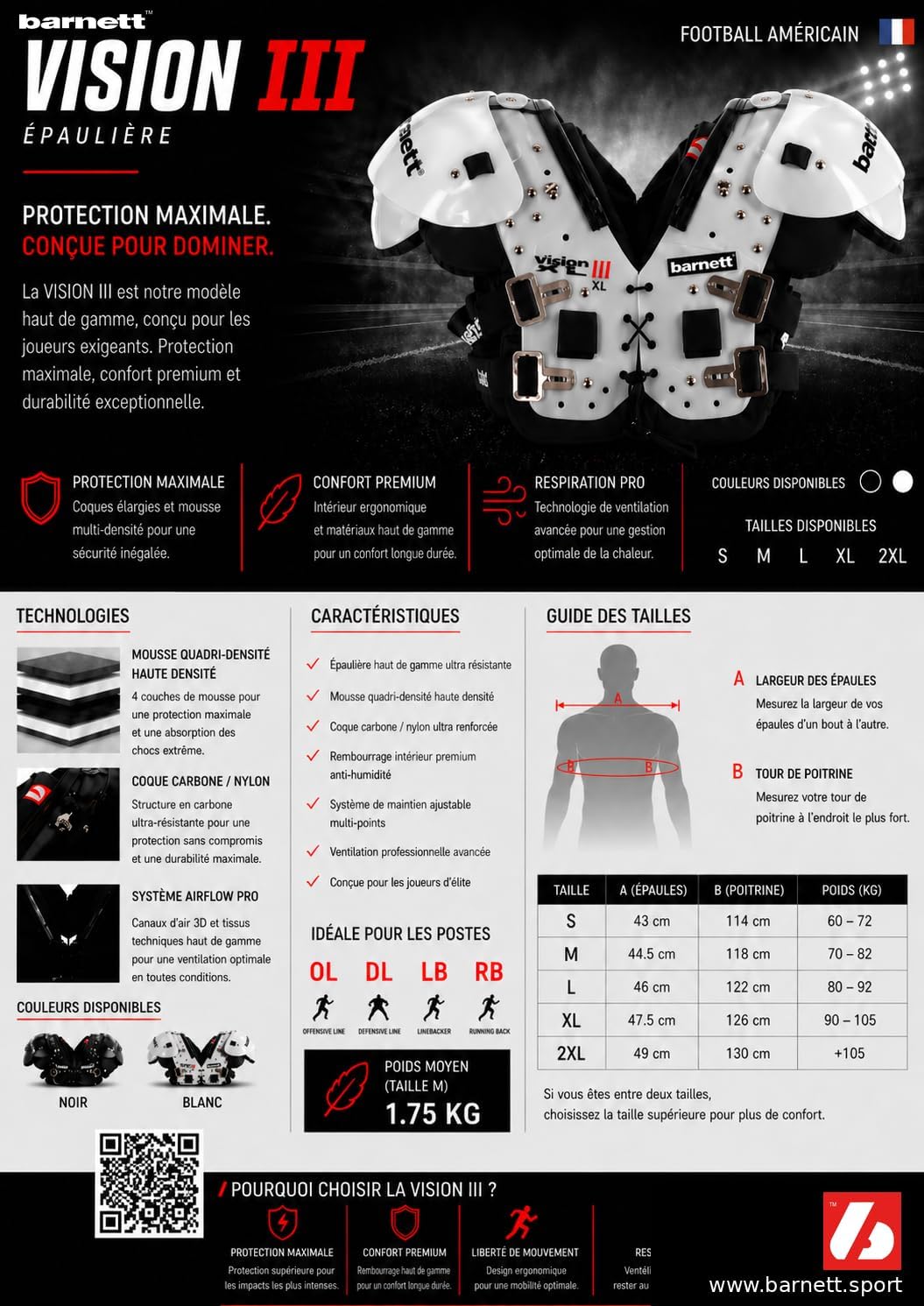 VISION III épaulière de football américain light
