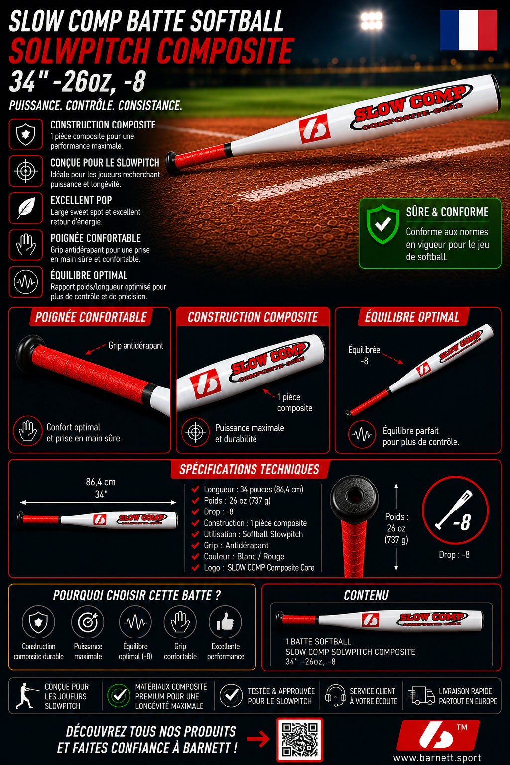 SLOW 3 SLOWPITCH softbollträ i aluminium X830, 34"-26oz, -8