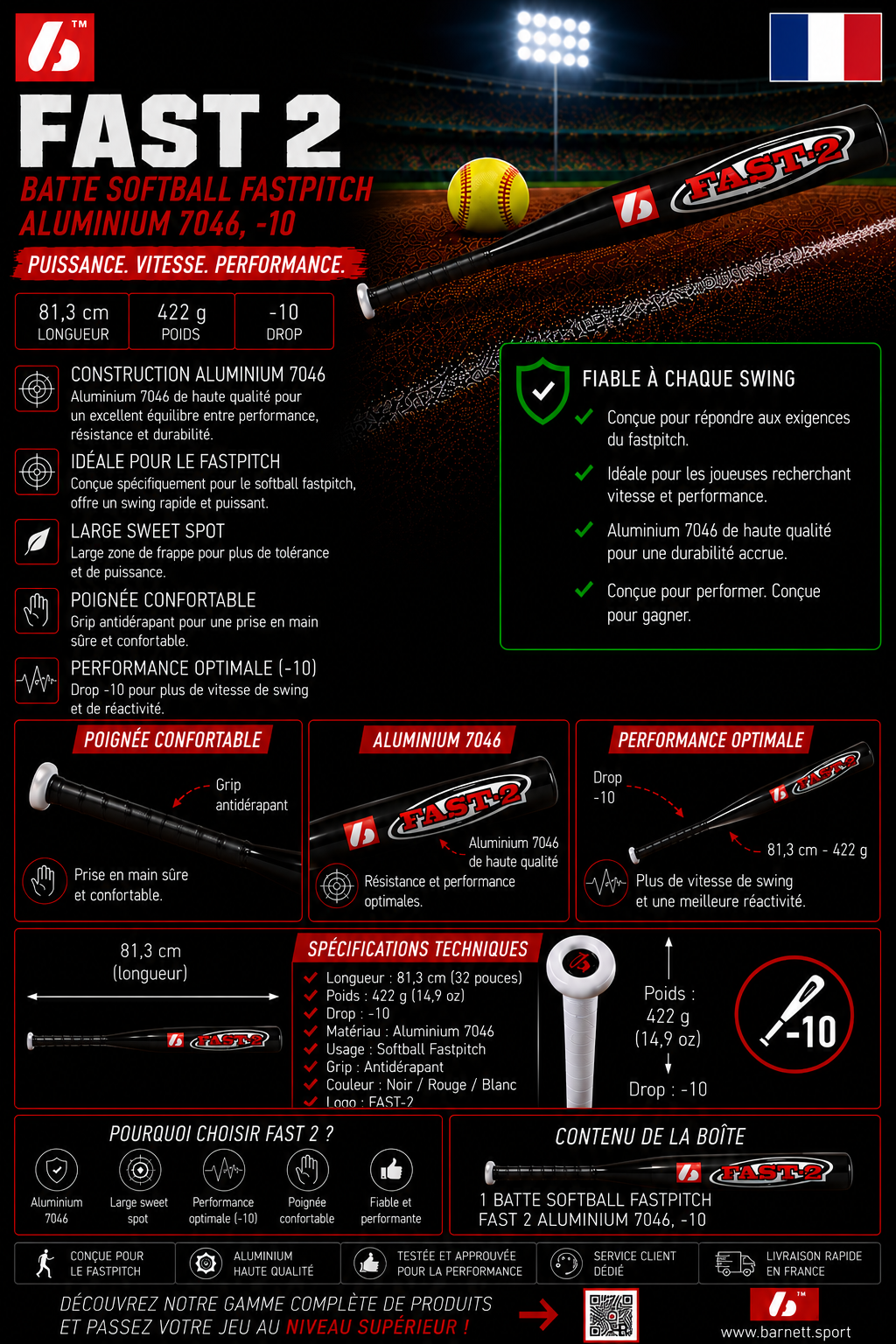 FAST 2 Batte Softball FASTPITCH aluminium 7046, -10