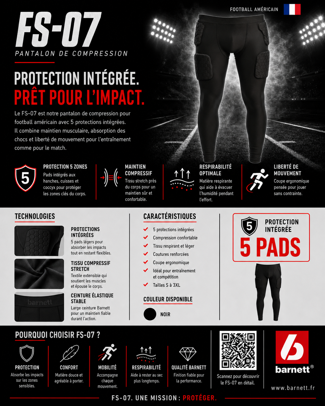 FS-07 Pantalon de compression, football américain