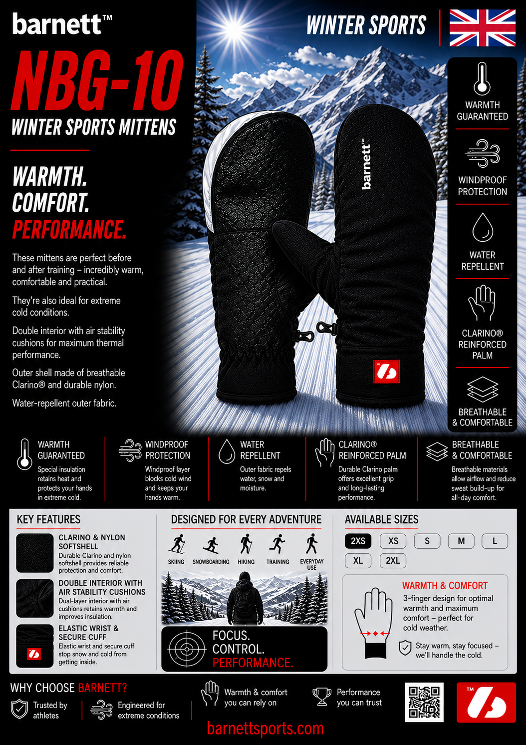 NBG-10 gants-moufles de ski hiver pour températures très froides (-5°/-20°C)
