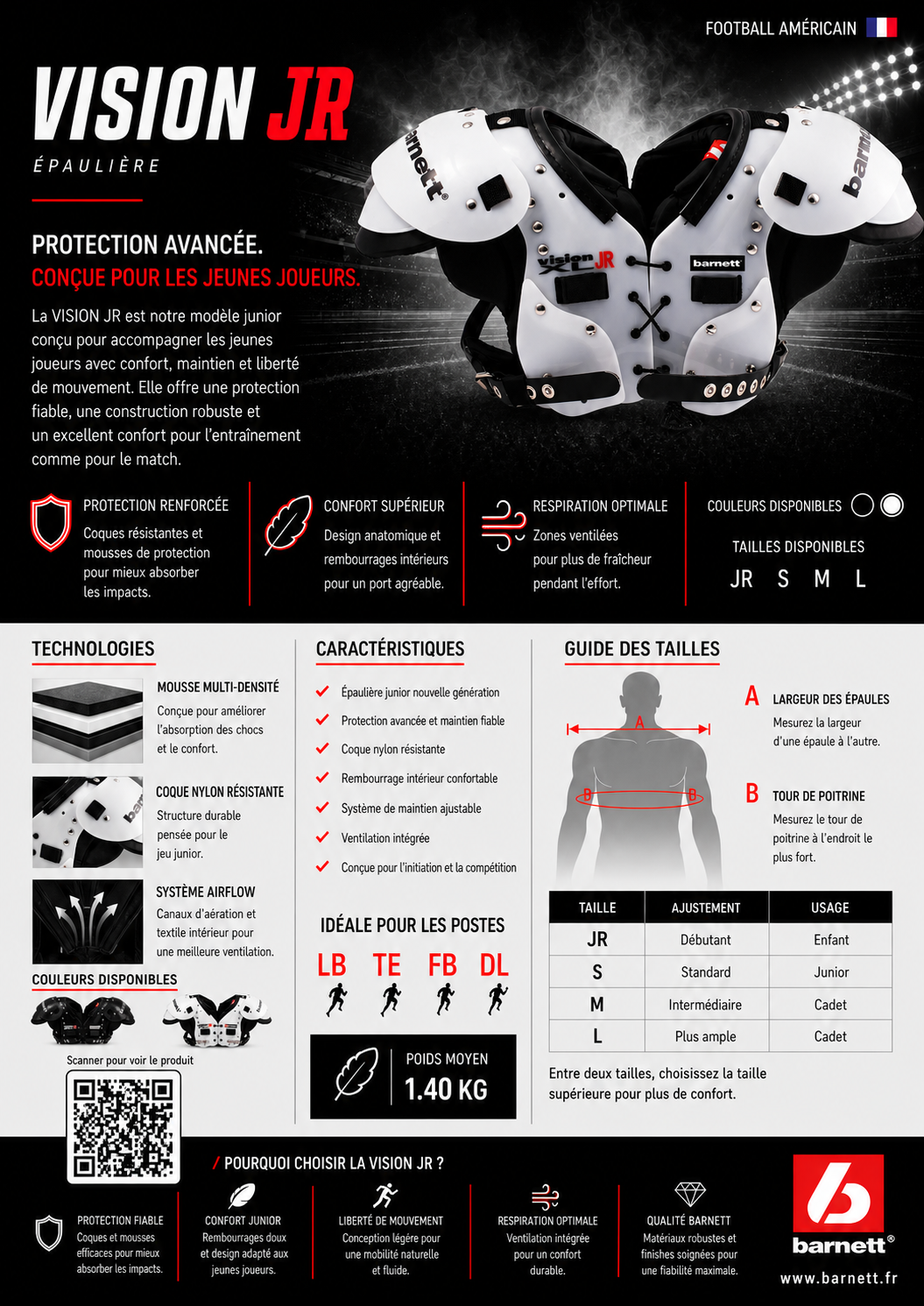 VISION JR épaulière de football américain junior/cadet