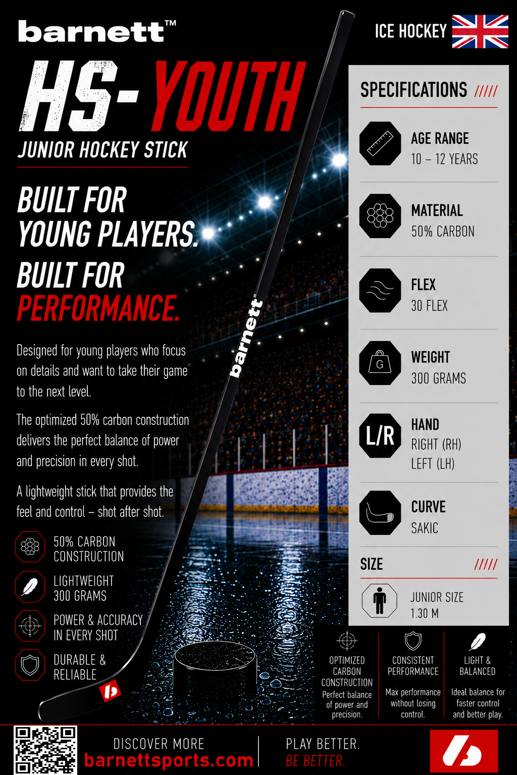 Bastone da hockey in carbonio HS-Youth Junior