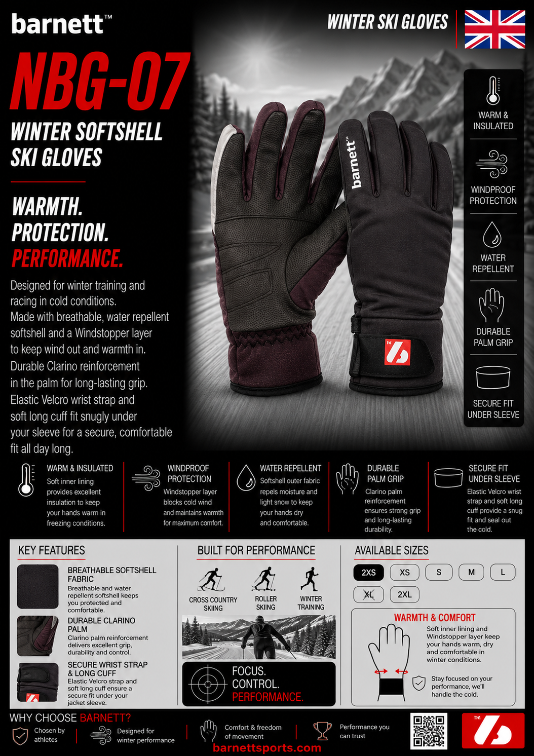 NBG-07 Gant hiver et ski softshell, Noir