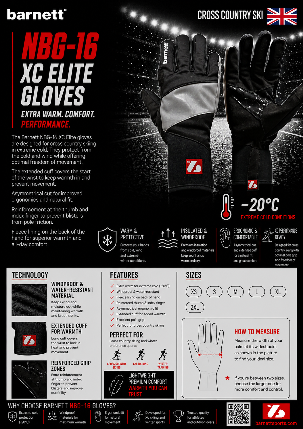 NBG-16 xc elite winterhandschuhe für langlauf -20°c