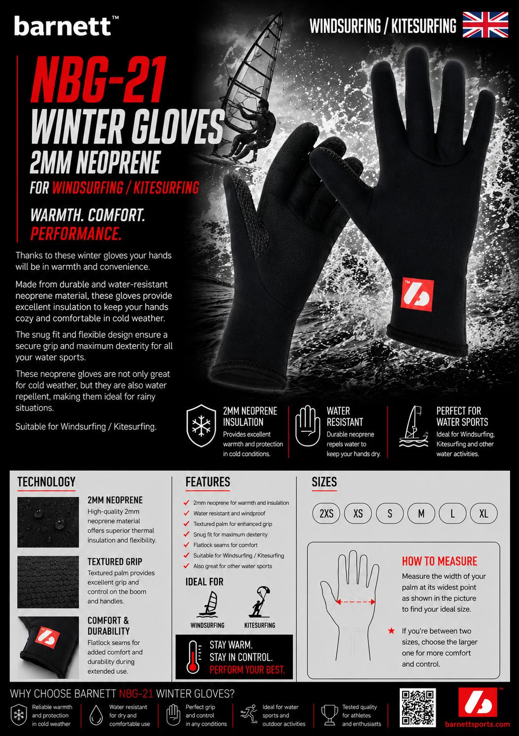 NBG-21 Gants d'hiver en néoprène 2 mm pour la planche à voile / kitesurf