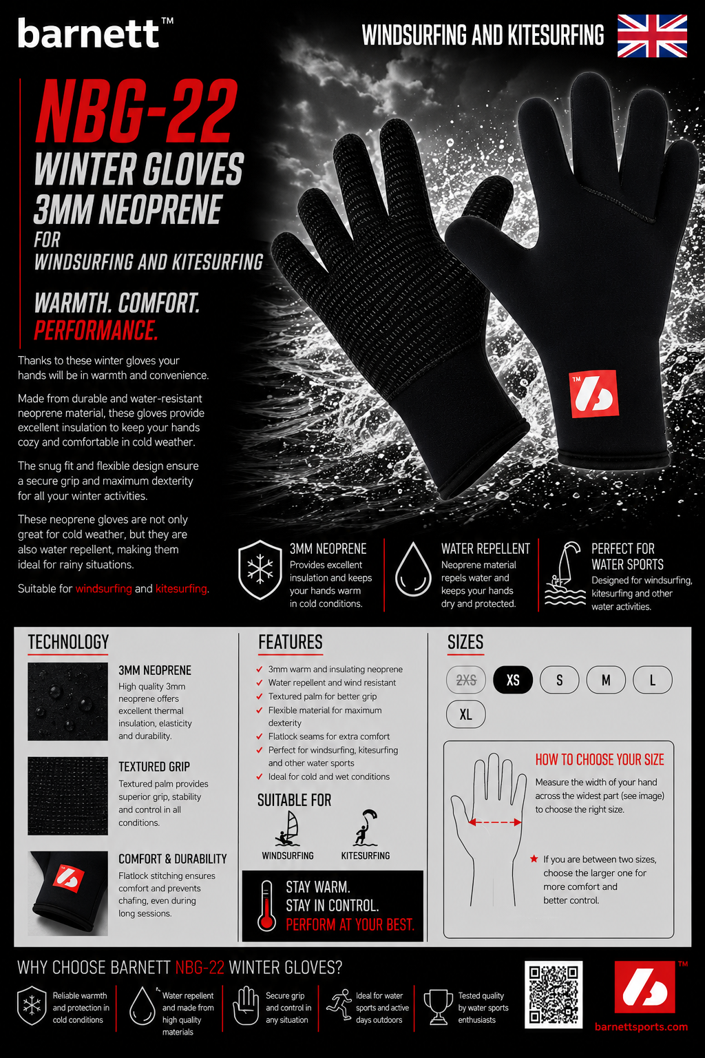 NBG-22 Gants d'hiver en néoprène 3 mm pour la planche à voile / kitesurf