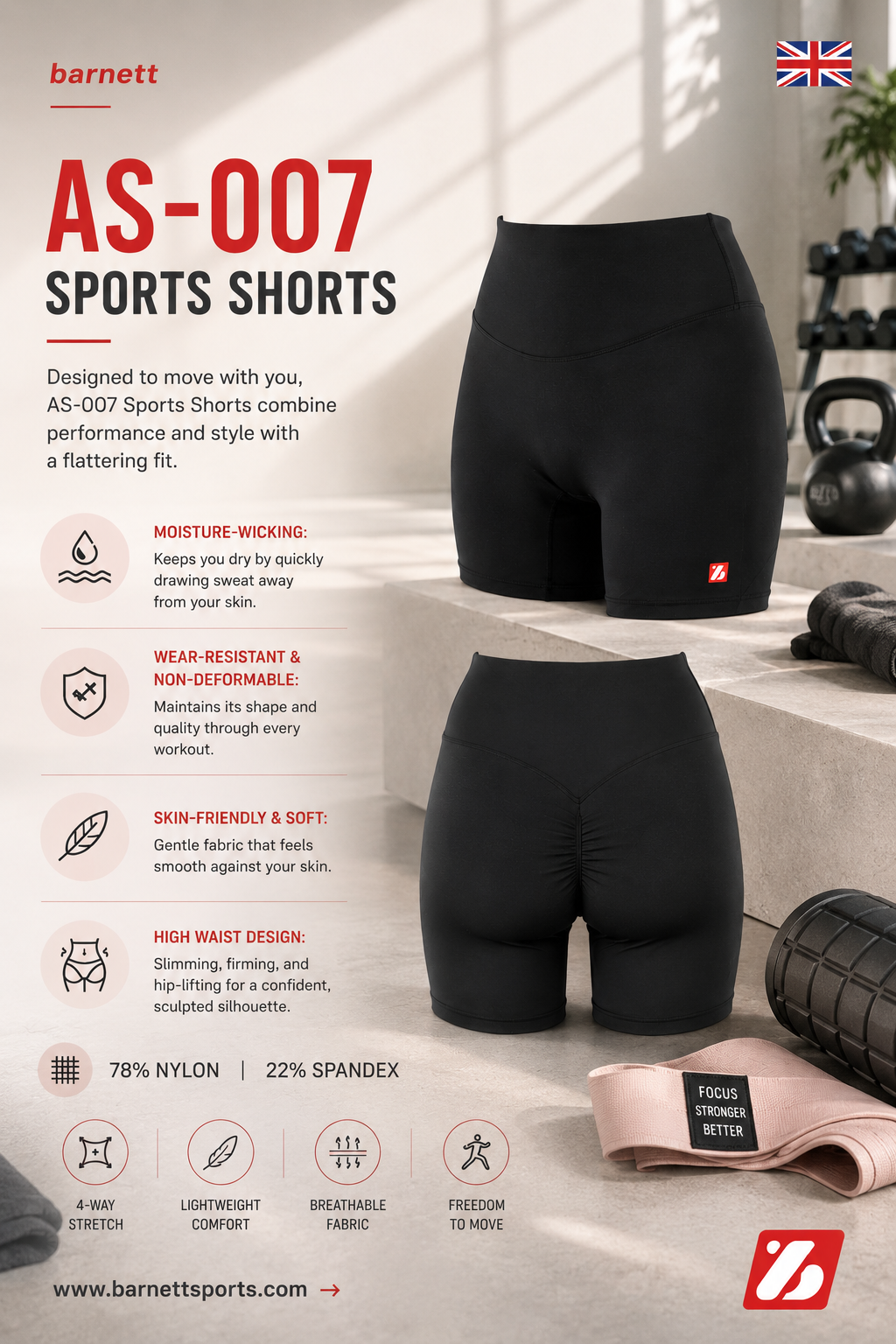 AS-007 Short de Sport Noir