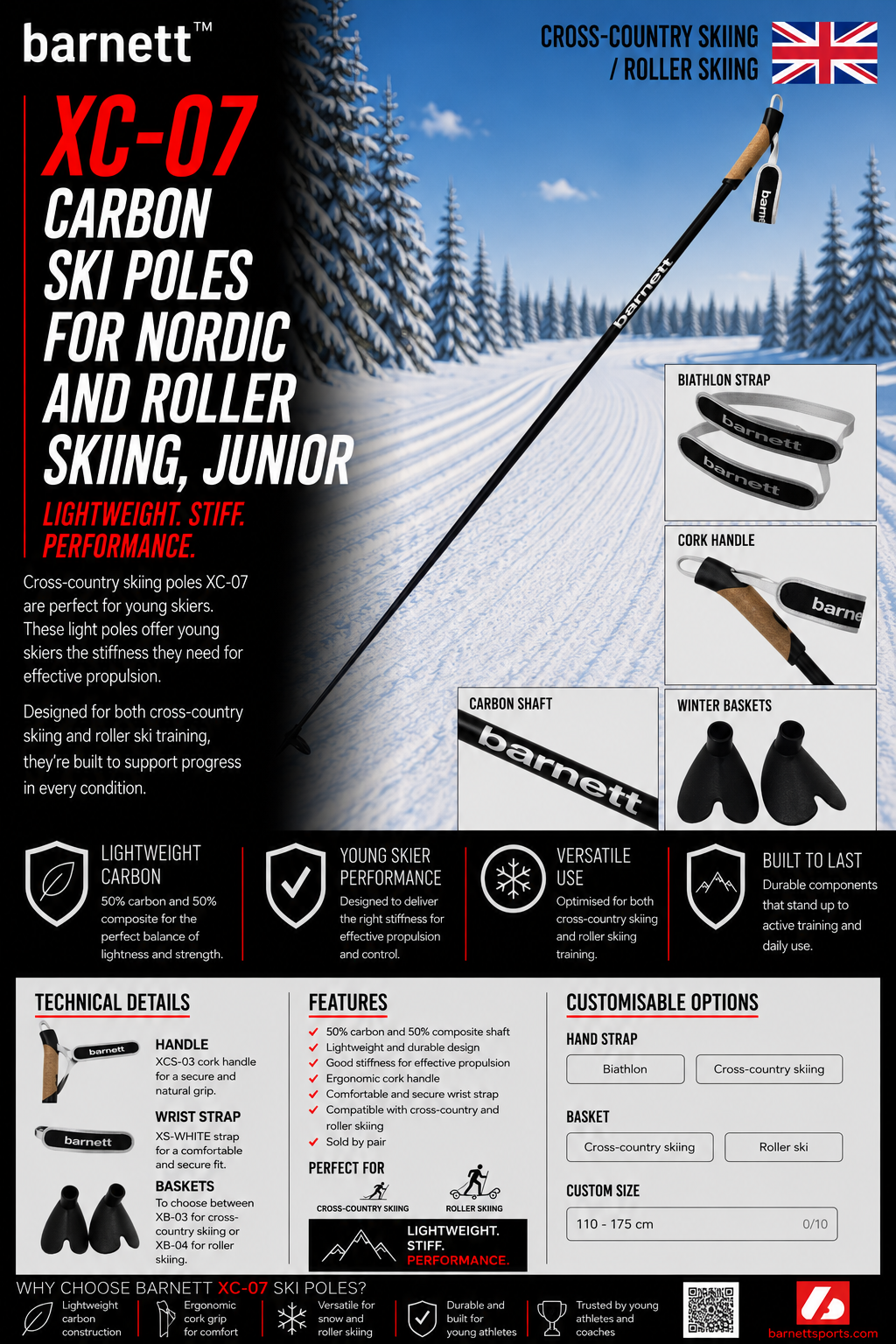 XC-07 Carbon Skistöcke (Langlauf und Rollski) Junior (x2)