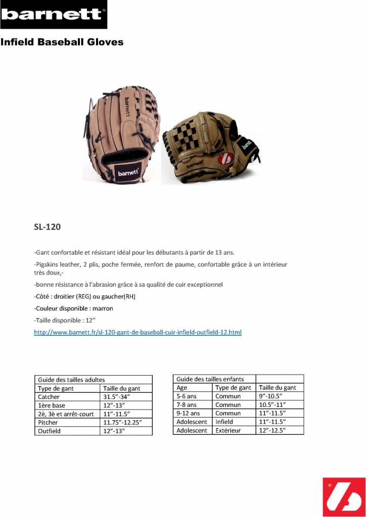 Guanto da baseball in pelle SL-120 da interno/esterno, 12" Marrone