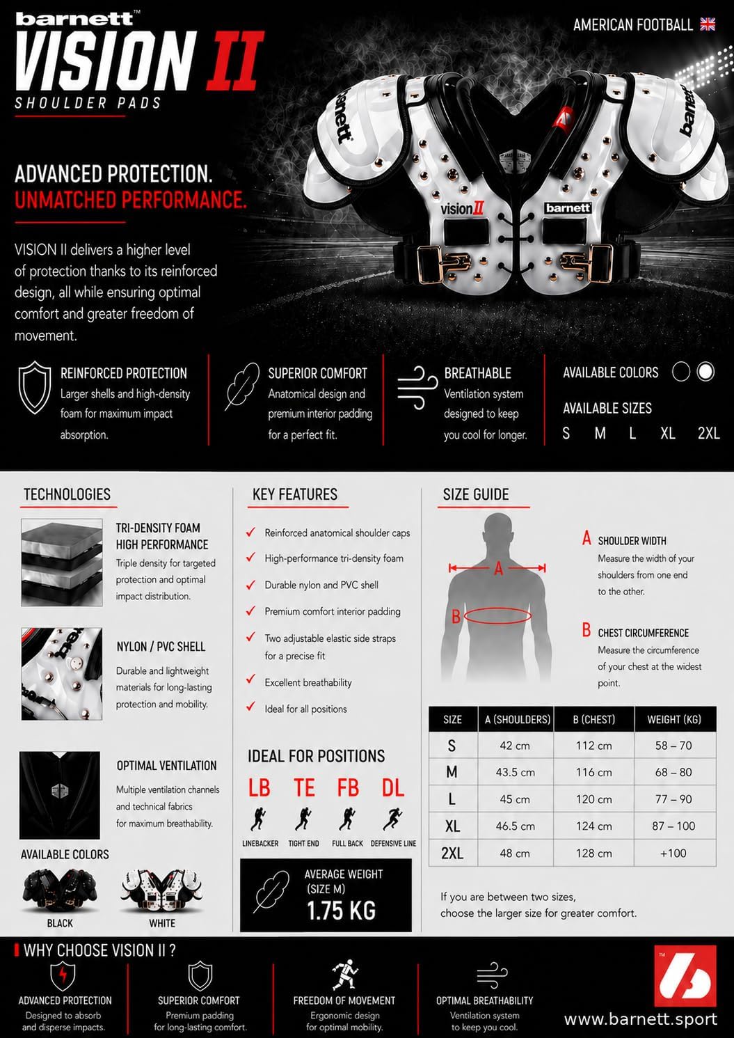 VISION II épaulière de football américain light