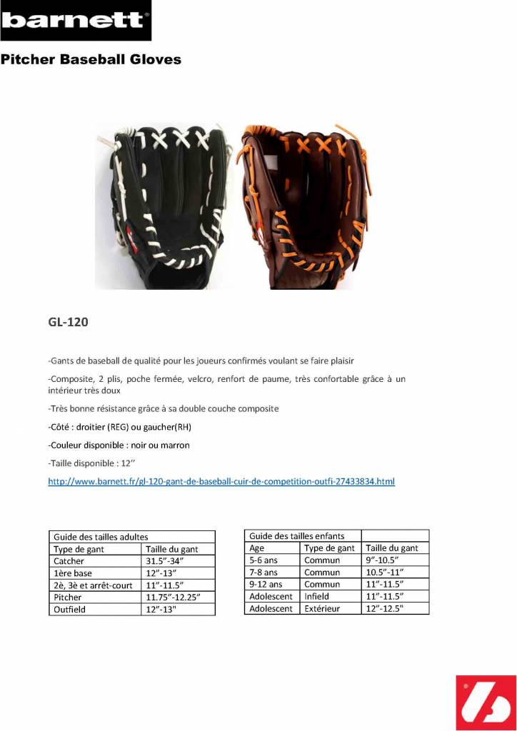 GL-120 12" Outfield-Wettkampf-Baseballhandschuh aus Leder, Schwarz