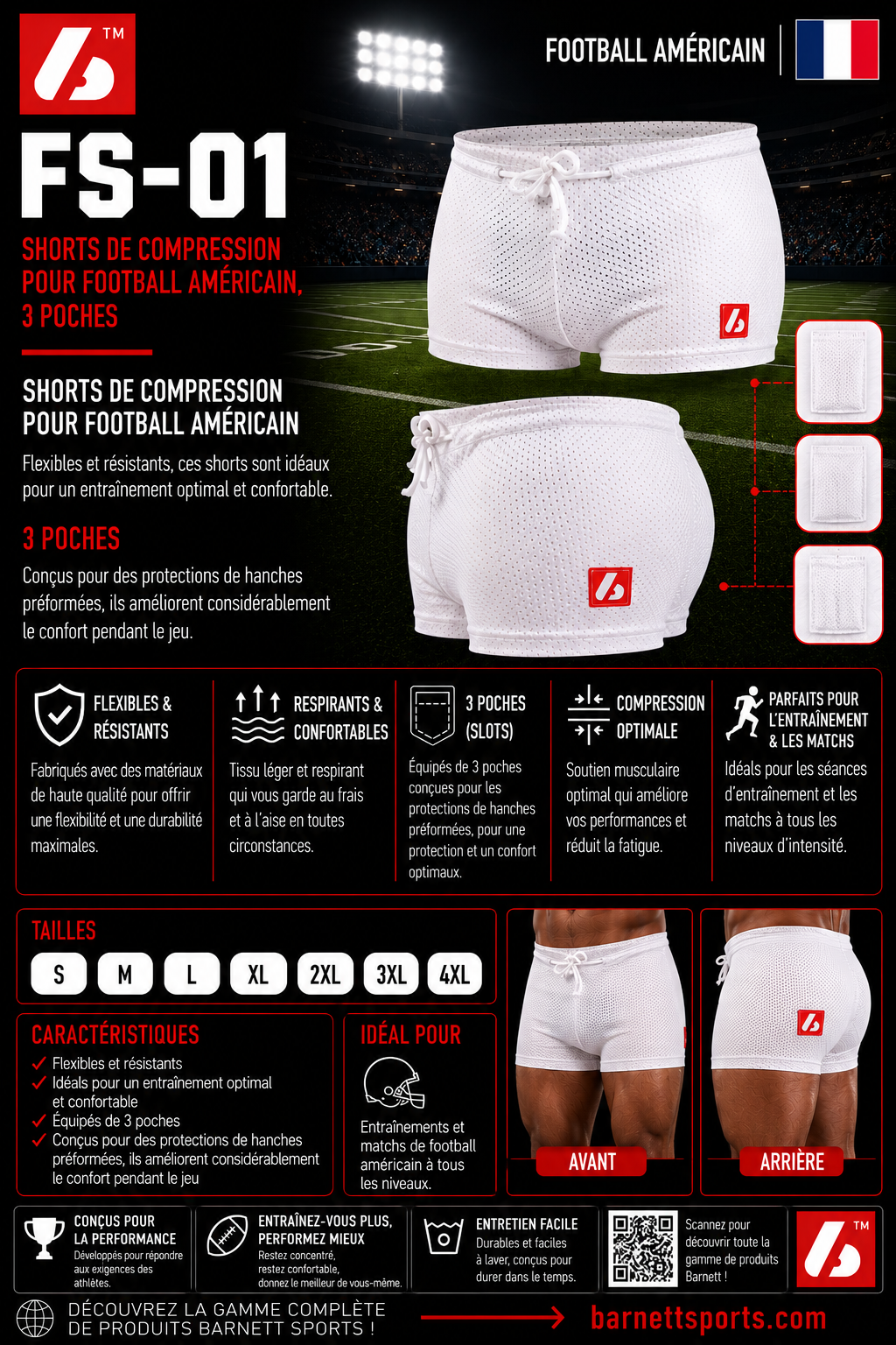 FS-01 Short de compression 3 poches, blanc