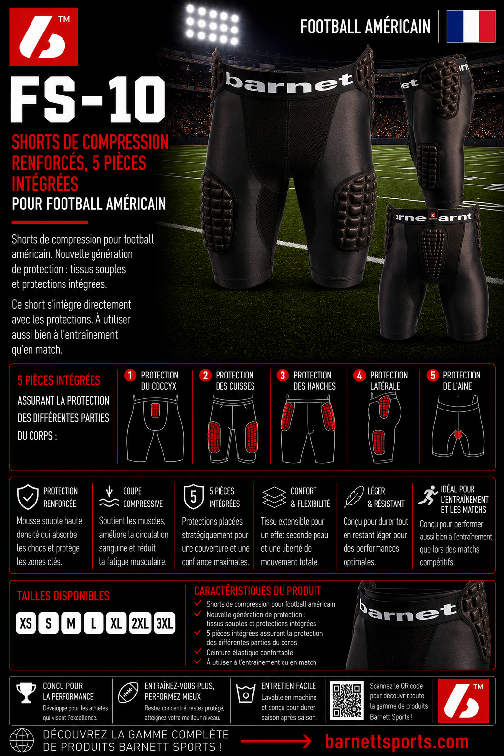 FS-10 Short de compression, football américain