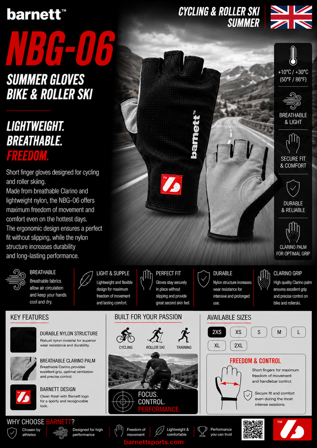 NBG-06 Gants-mitaines pour la pratique du ski-roues et du vélo de route