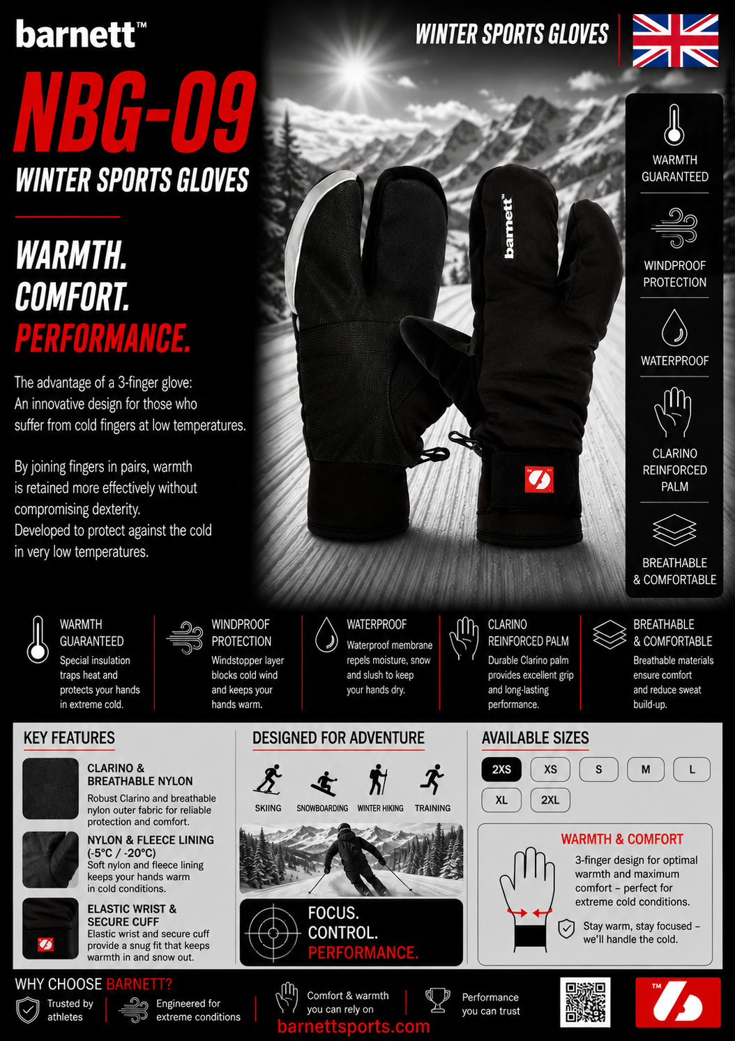 NBG-09 gant 3 doigts hiver et ski softshell