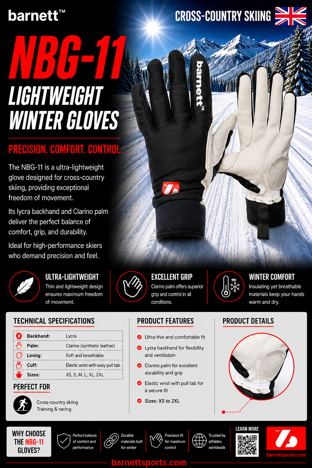 NBG-11 gant fin d'hiver pour ski de fond softshell de -5° à -10°