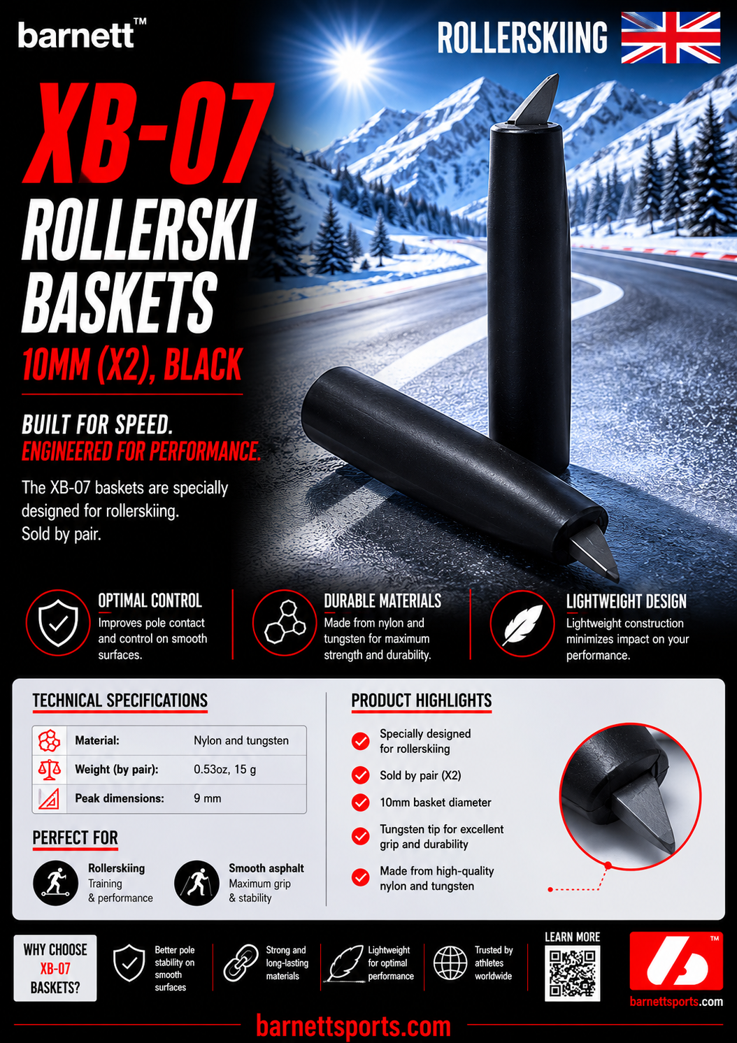 XB-07 paniers de ski-roue, 10mm (x2), NOIR