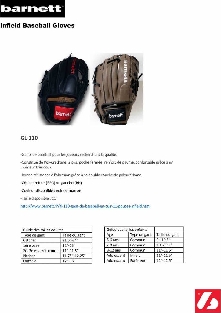 Guanto da baseball in pelle GL-110, 11 pollici, interno, nero