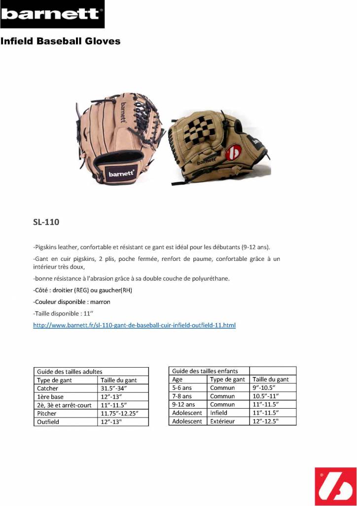 SL-110 Leder-Baseballhandschuh für Infield/Outfield, 11 Zoll, Braun
