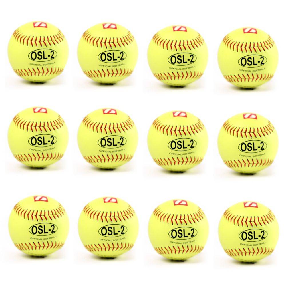 Palla da softball da competizione OSL-2, 12", gialla, 1 dozzina